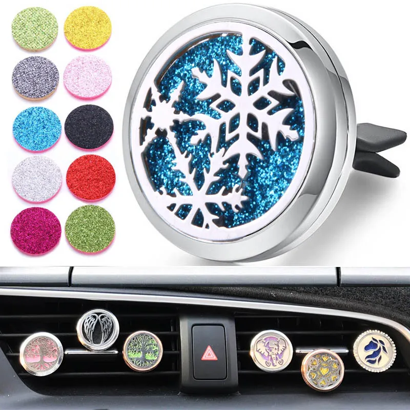 New Christmas snowflake Car Air Diffuser Stainless Steel Vent Freshener Car Essential Oil Diffuser Perfume Necklace locket