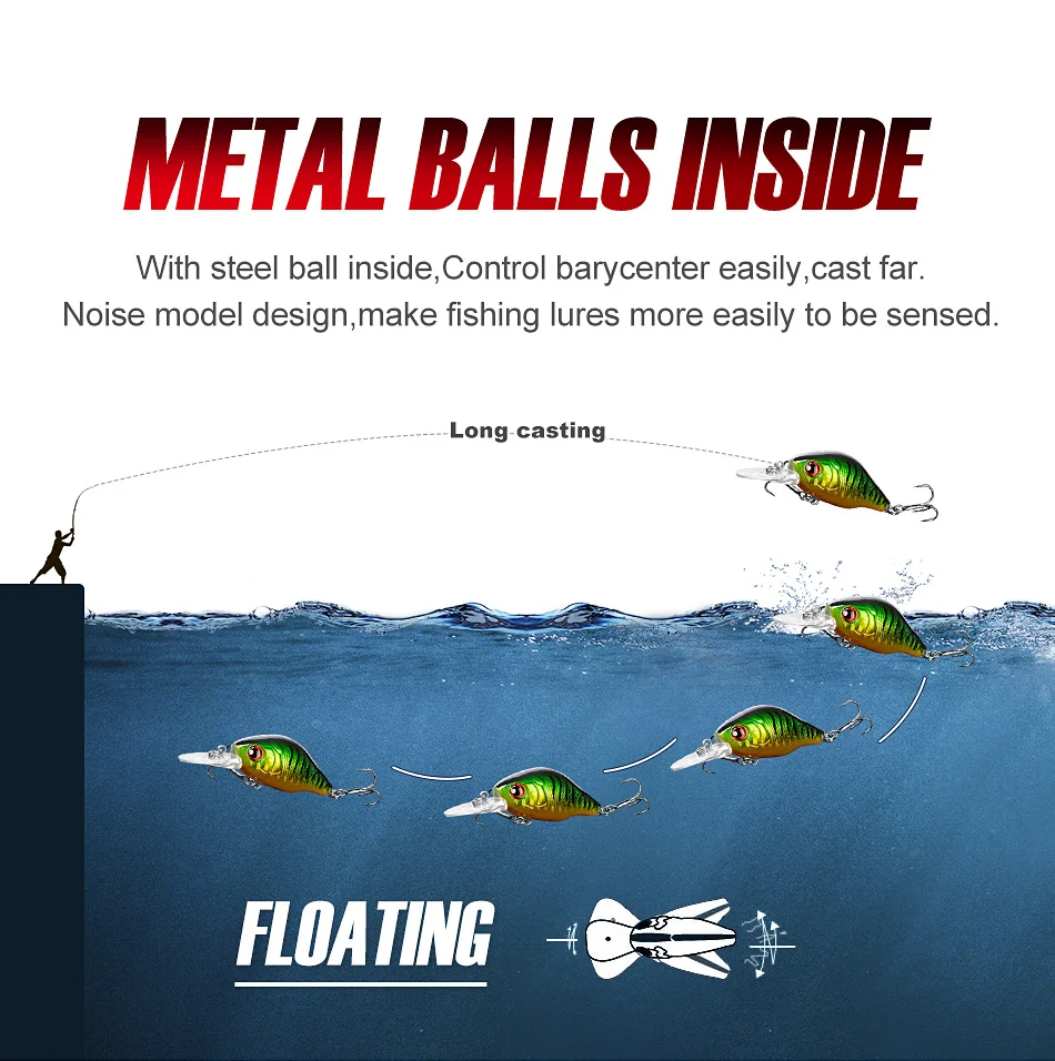 NOEBY Mini Schwimmender Crankbait Köder 45mm 8g Jerkbait Harter Köder für Forelle, Hecht, Barsch, Süßwasser-Angeln – Detail 3