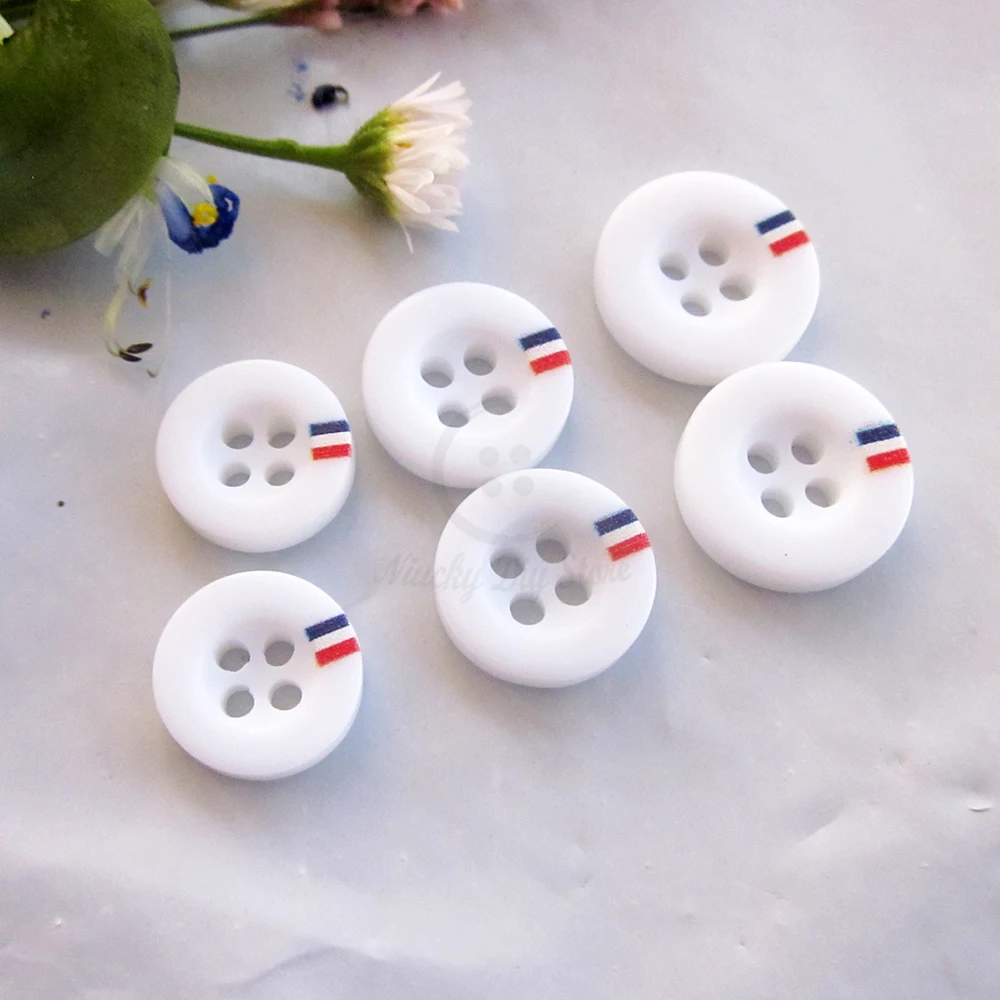 10mm / 11mm /12mm 4 Holes Broad White Shirt Buttons for Sewing Cotton Linen Clothing Household Handicraft Decorative Supplies