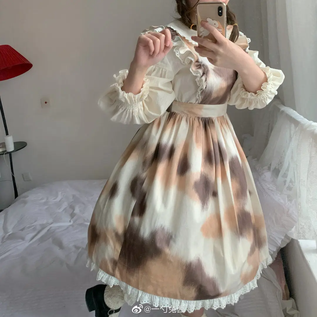 Princess Lolita tabby cat Print tea party sweet lolita dress bowknot Japanese victorian Jsk sleeveless lolita kawaii girl dress