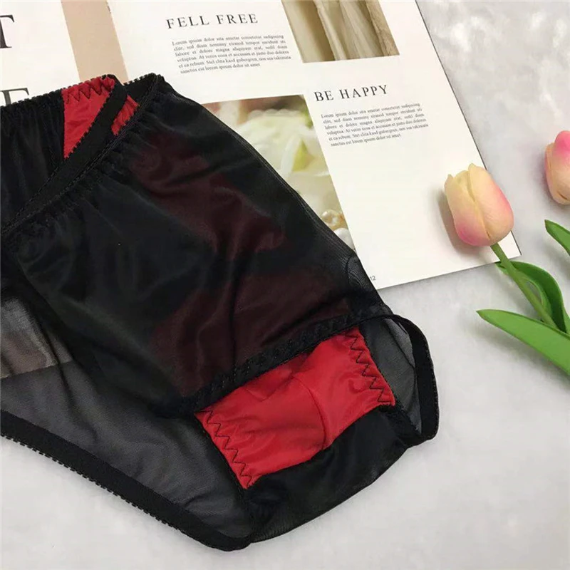 New Men\'s Briefs Sexy Tulle Netting Transparent Briefs Breathable Elastic Soft Silk Breathable Gay Underwear Men Panties