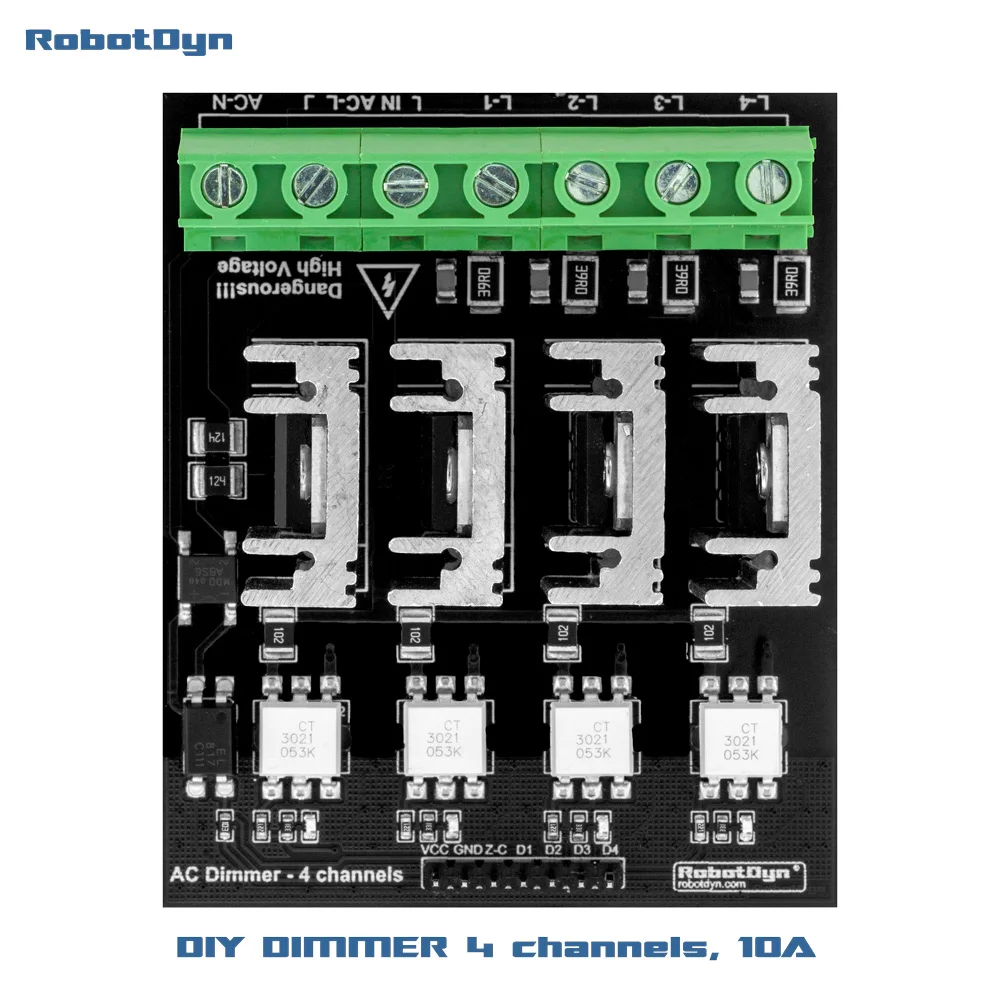 AC Light Dimmer Module, 4 Channel, 3.3V/5V logic, AC 50/60hz, 110V~400V, 10A per channel