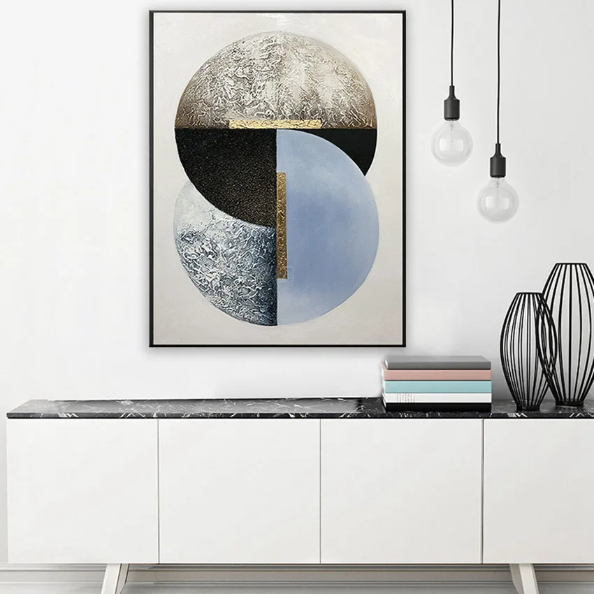 Nordic style circle Palette colorful Handmade acrylic oil painting on canvas wall art picture poster for living room bedroom