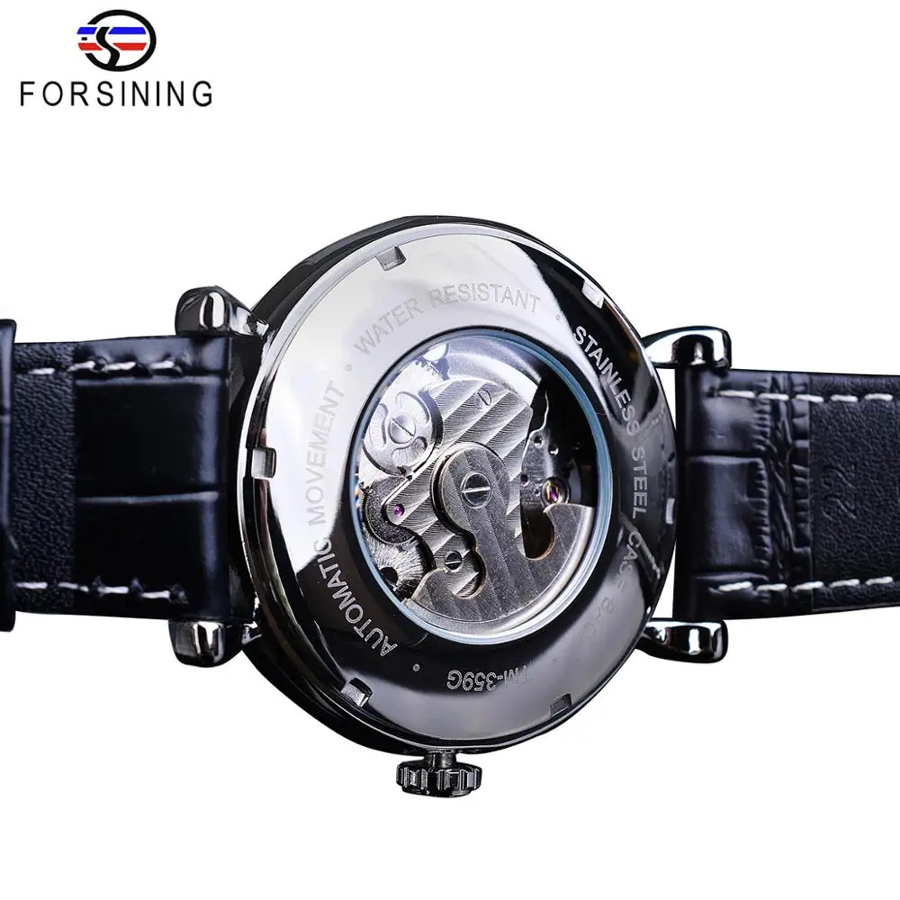 Forsining Dual Time Zone Design Blue Dial Leather Band Automatic Watch New Tourbillon Waterproof Moon Phase Mechanical Watch