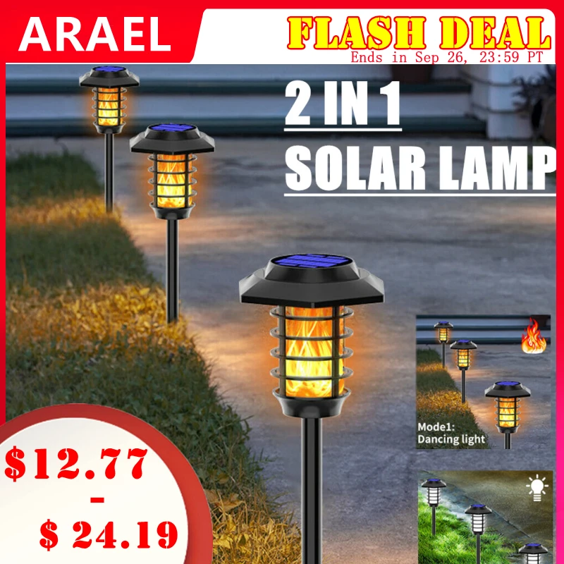 

2 IN 1 LED Solar Flame Torch Lamp Outdoor Solar Garden Light Flame/White Light Waterproof Lamp Courtyard Path Lawn Spotlight