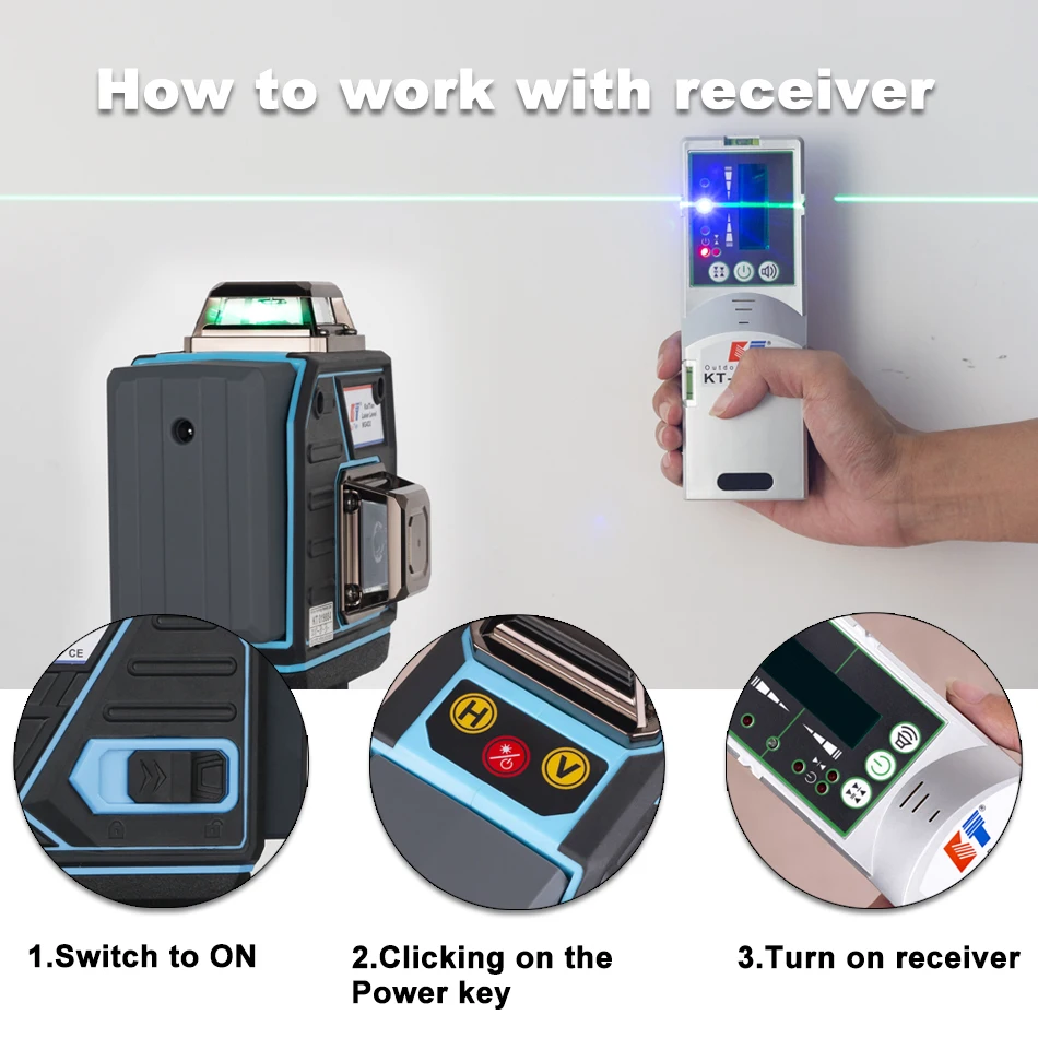 Imagem -02 - Kaitian-receptor Nível Laser Profissional Cruz Horizontal e Vertical 4d Verde 16 Linhas Nível Nível Laser Tripé Auto-nivelamento 360