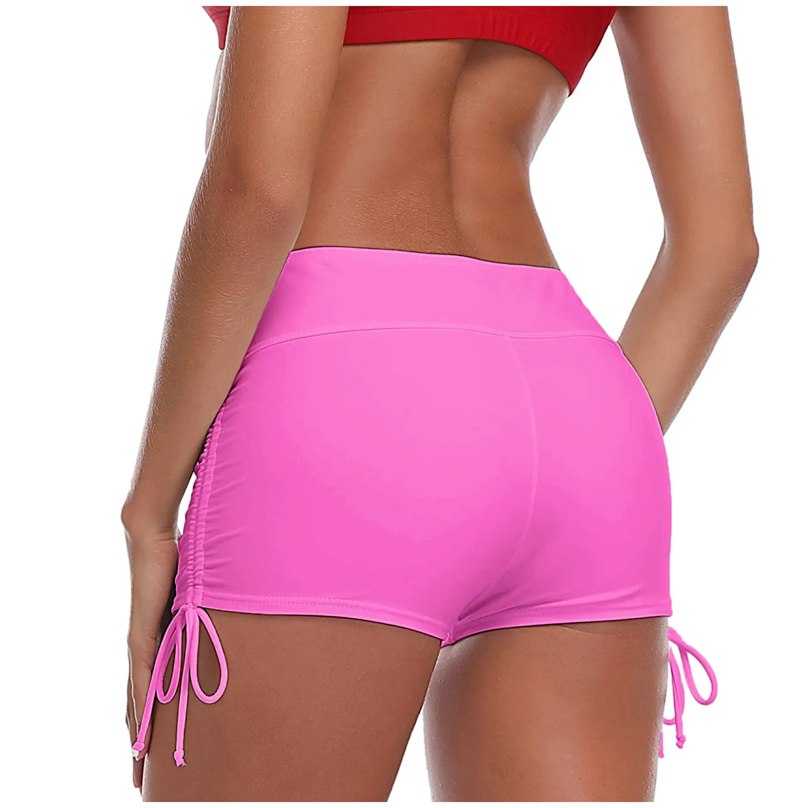 

Drawstring Ruched Bikini Bottom Women Beach Shorts Solid High Waist Swim Trunks Summer Swimming Shorts Running Sport Pants