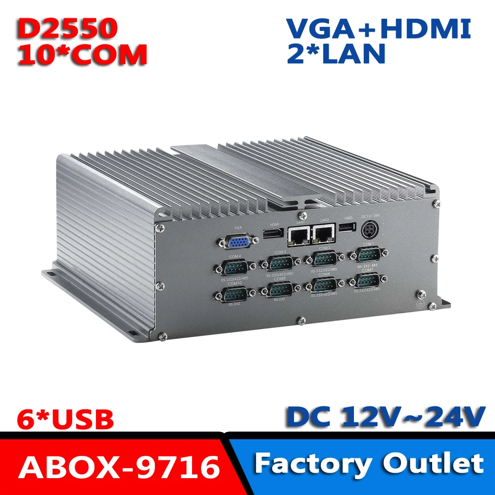 

VGA+HDMI 10*RS232 and 2 LAN ATOM D2550 Processor DC12V Industrial Mini PC windows XP