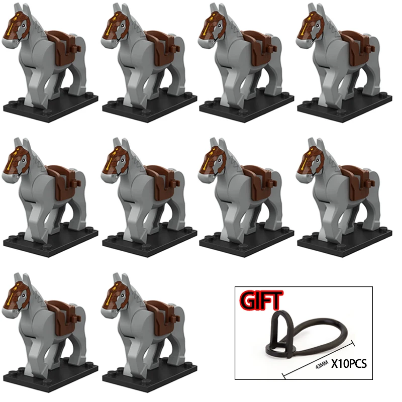 10PCS/LOT Medieval Time Knight Rohan War Horse Roman Animal Building Blocks Action Figures Toys For Children Koruit XP1007-1016