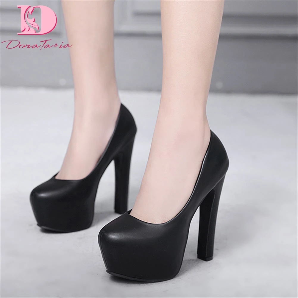 Doratasia 2020 Dropship Slip On 14cm High Heels Platform Women Shoes Woman Spring Mature Elegant Office Lady Black White Pumps