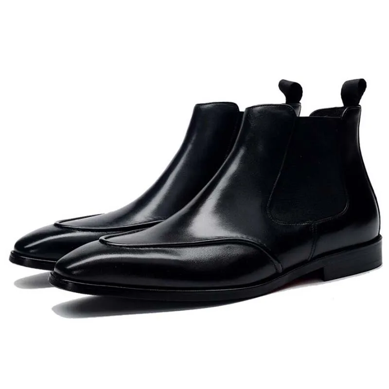 Sipriks New Style Mens Chelsea Boots Classic Black Leather Slip-On Ankle Boots Brown Comfort Dress Shoes High Tops Cowboy Male