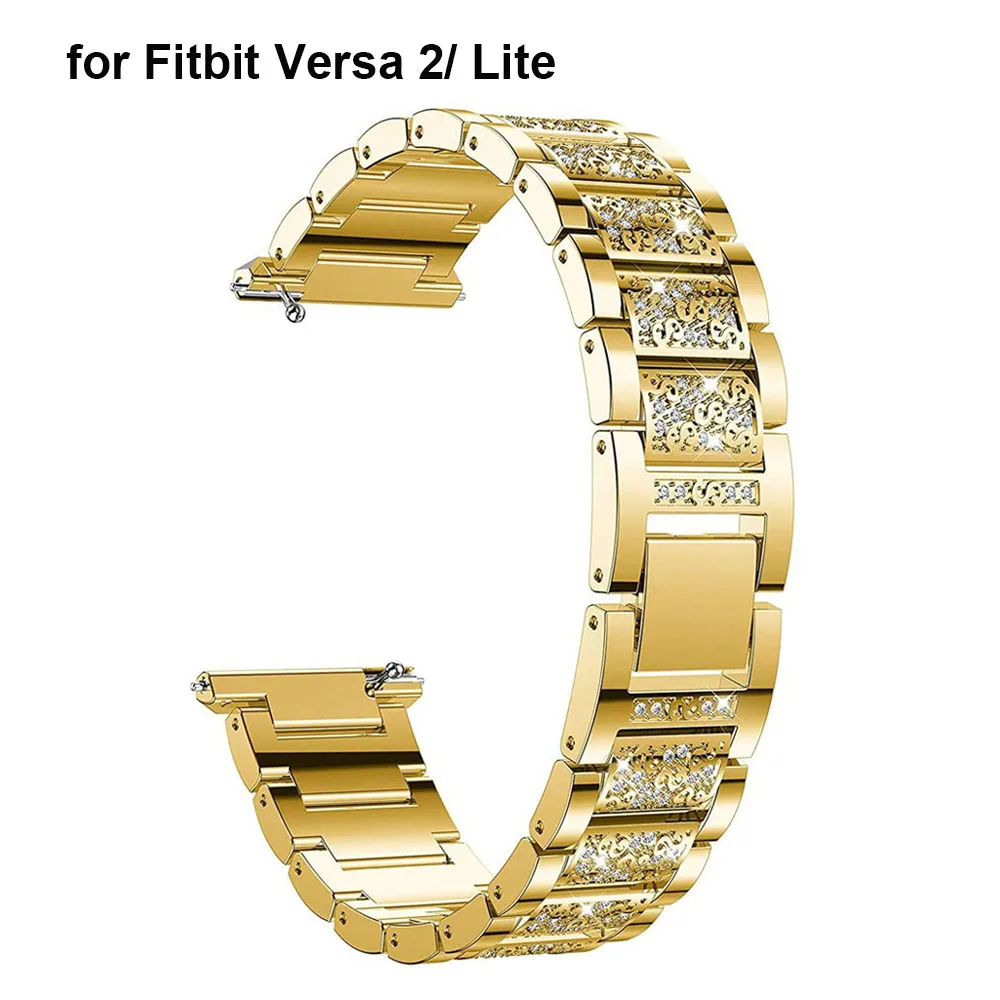 Metal Bands for Fitbit Versa 2/Versa/Versa Lite Edition for Women Diamond Bling Metal Watchband Strap for Fitbit Versa Gold