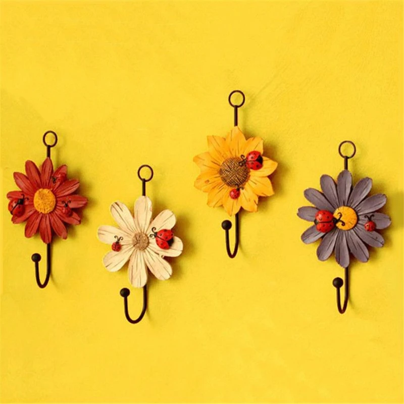 1Pcs Resin Flower Shape Hooks Wall Hangers Key Hat Towel Hooks For Home Kitchen Bathroom Cute Decoration Accessory gadget