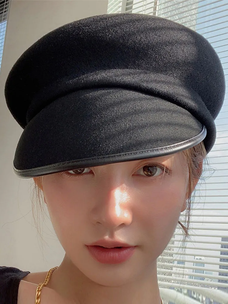 New Style Tilted Wide Brim Winter Hat Fashion Warm Women Hat Girls Wool Cap Military Hats Travel Party Church Hats Cold Outdoor