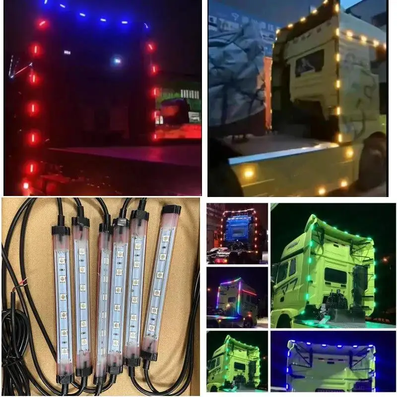 24V 6color LED Flashing Truck Ambient Light Roof Bumper Door Lamp 1.2M 2.4M Strip Trailer Lorry Caravan Accessories Decoration