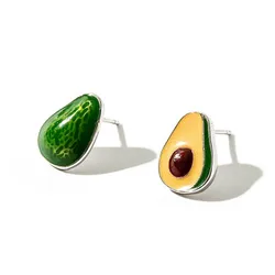 New Arrival Creative Avocado Handmade Epoxy 925 Sterling Silver Jewelry Personality Cute Green Fruit Stud Earrings E075