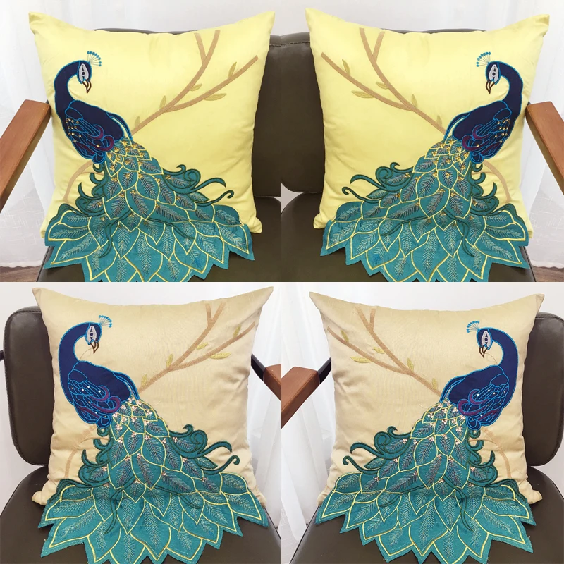 

Ethnic Style Peacock Embroidery Cushion Covers 3D Peacock Pillow Cover Handmade Sequins Room Sofa Home Decor Cushion Covers