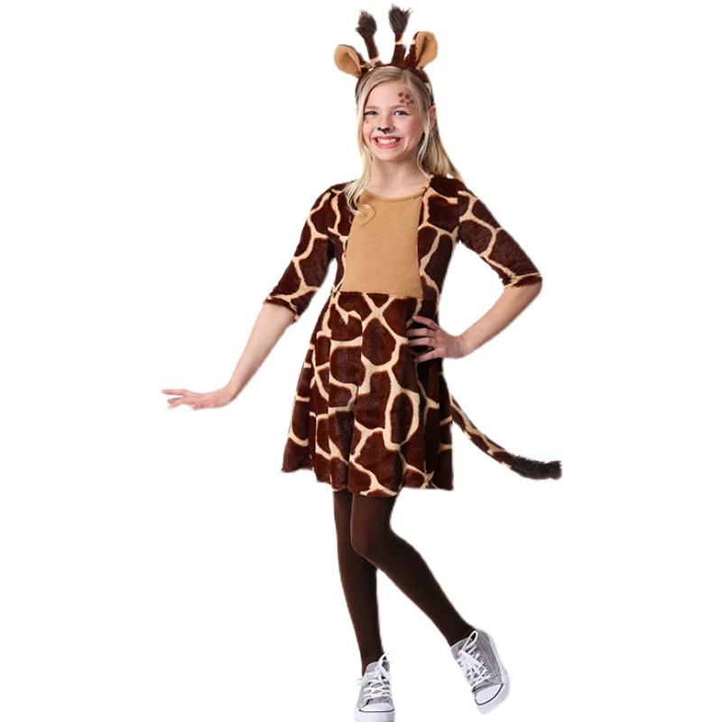 Cute Girl Giraffe Dress Cartoon Animal Performance Costume Set for Kids Halloween Costumes Girls Christmas Dresses with Tail