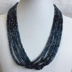 Double Blue Sapphire Chain Necklace for Women Natural Faceted Jade Stone Beads Choker Collares 3*4mm Abacus Gift Jewelry