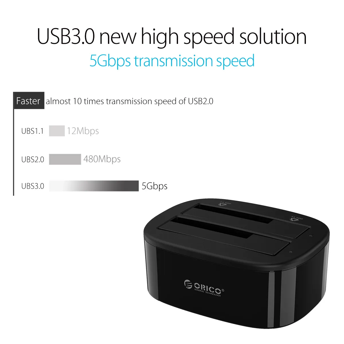 ORICO Dual-Bay HDD-Dockingstation USB 3.0 USB-C für 2,5/3,5 Zoll SATA-Festplatten Werkzeuglos für PC mit 12V/3A Netzteil – Detail 2