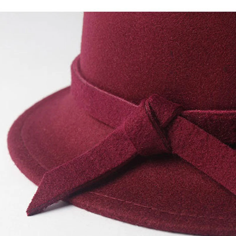 2019 New Fall Winter Fashion warm Wool Felt Women\'s Fedoras Hats Bow Bucket cap Top hat Not Deformed Fedoras Caps For Women