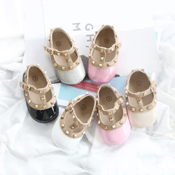 Newborn Babies Rivets First Step Shoes 0-24 Months Boy Girls Genuine Leather Soft Bottom First Walking Shoes for Kids Hot Sale