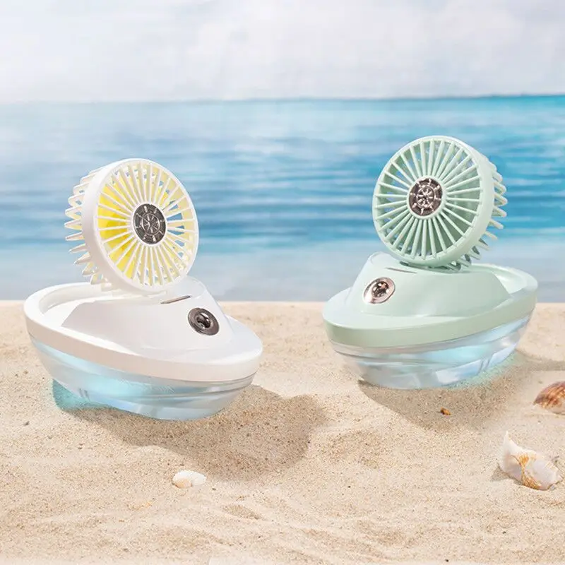 2000mAh Water Spray Mist Fan with Rechargeable Battery Mini Table&Desk Fan Cooling Air Conditioner Humidifier Boat Design