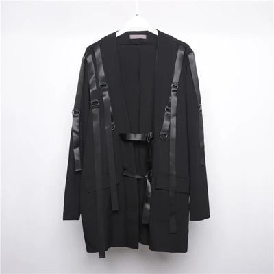 

Spring and Autumn Ribbon Stitching Cardigan Jacket Doga casual unbuttoned dark design trench coat trend no collar personality