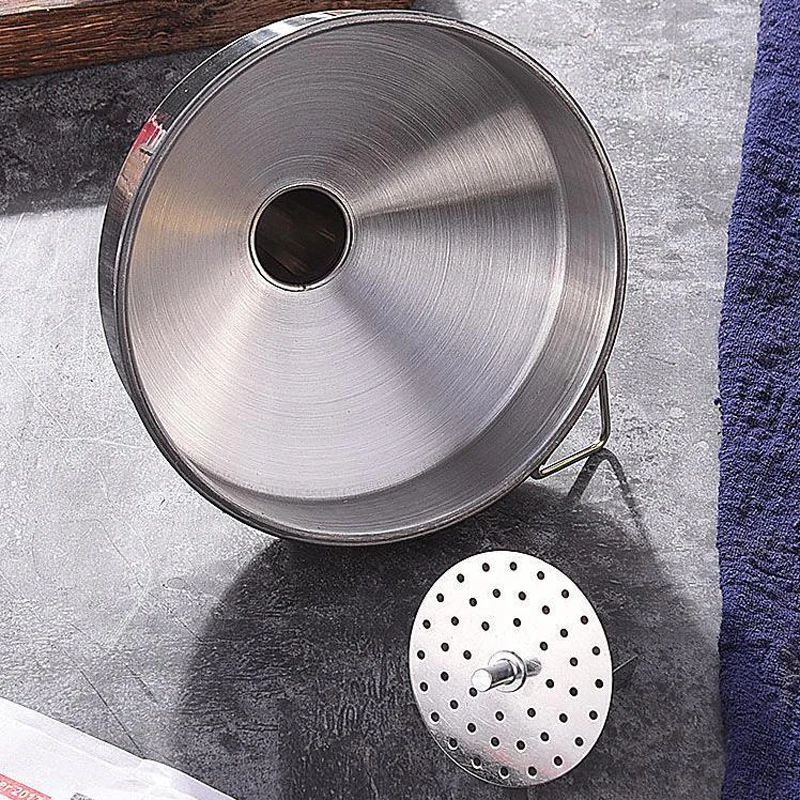 Stainless Steel Large Funnel Cook Oil Funnel with Detachable Strainer Filter for Liquid Oil Kitchen Accessories Cooking Tools