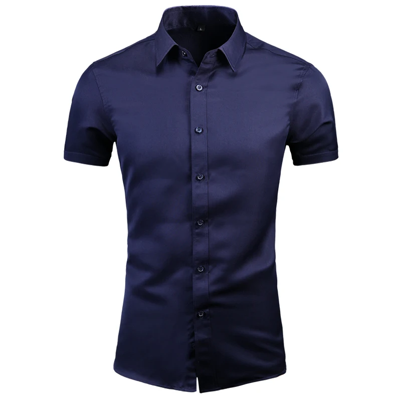 Summer New Korean Fashion Slim Fit Mens Shirts Daily Casual Button Down Short Sleeve White Black Navy Shirt 4XL 5X