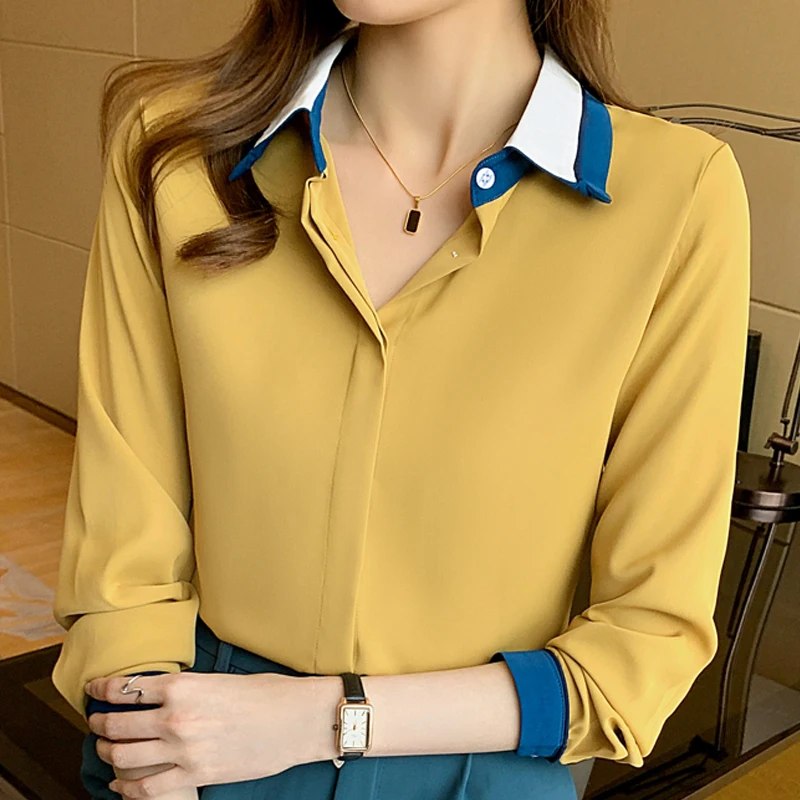 

Blusas Mujer De Moda 2021 Autumn Office Chiffon Blouse Women Shirt Korean Fashion Ladies Tops Long Sleeve Woman Clothes Femme