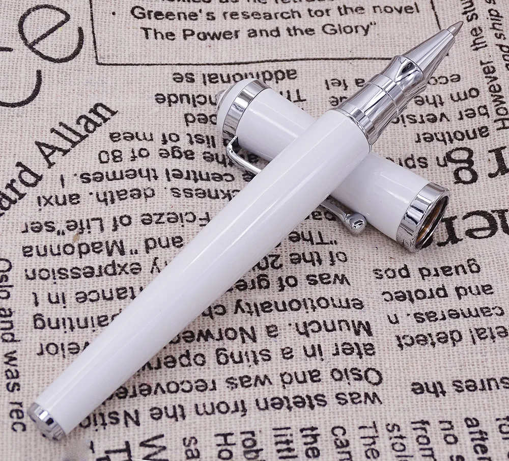 Fuliwen 2051 Metal Rollerball Pen, Fresh Fashion Style Fine Point 0.5mm Beautiful White for Office Home School, Men and Women