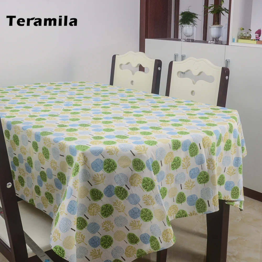 Teramila Rectangular Dining Tree Pattern Tablecloth Cotton linen Table Cloth For Kitchen Party Wedding Mantel Square Table Cover