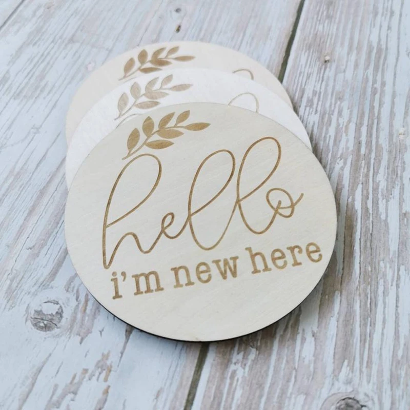 

20pcs Hello I'm New Here Wooden Milestone Discs Baby Announcement Photo Newborn Prop gift