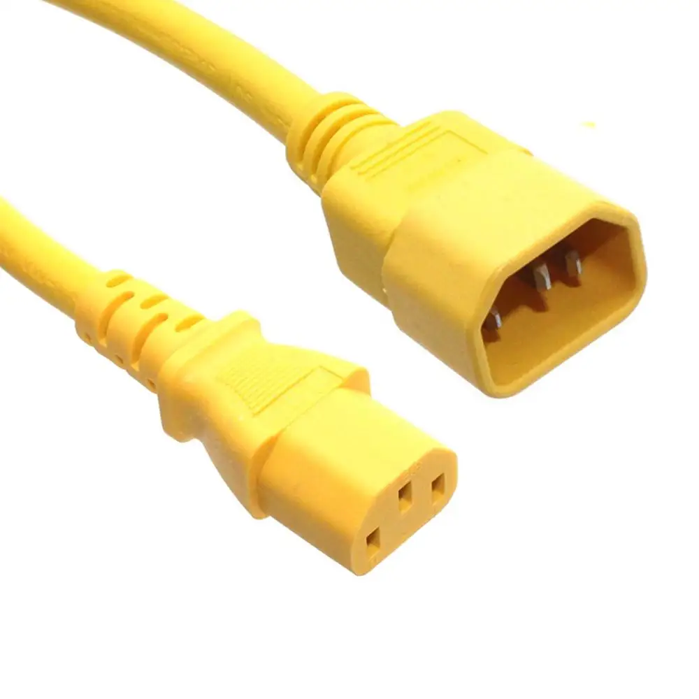 IEC320 C14 To C13 PDU UPS Extension Cable 15A 250V Male To Female 14AWG 3x2.08mm Yellow