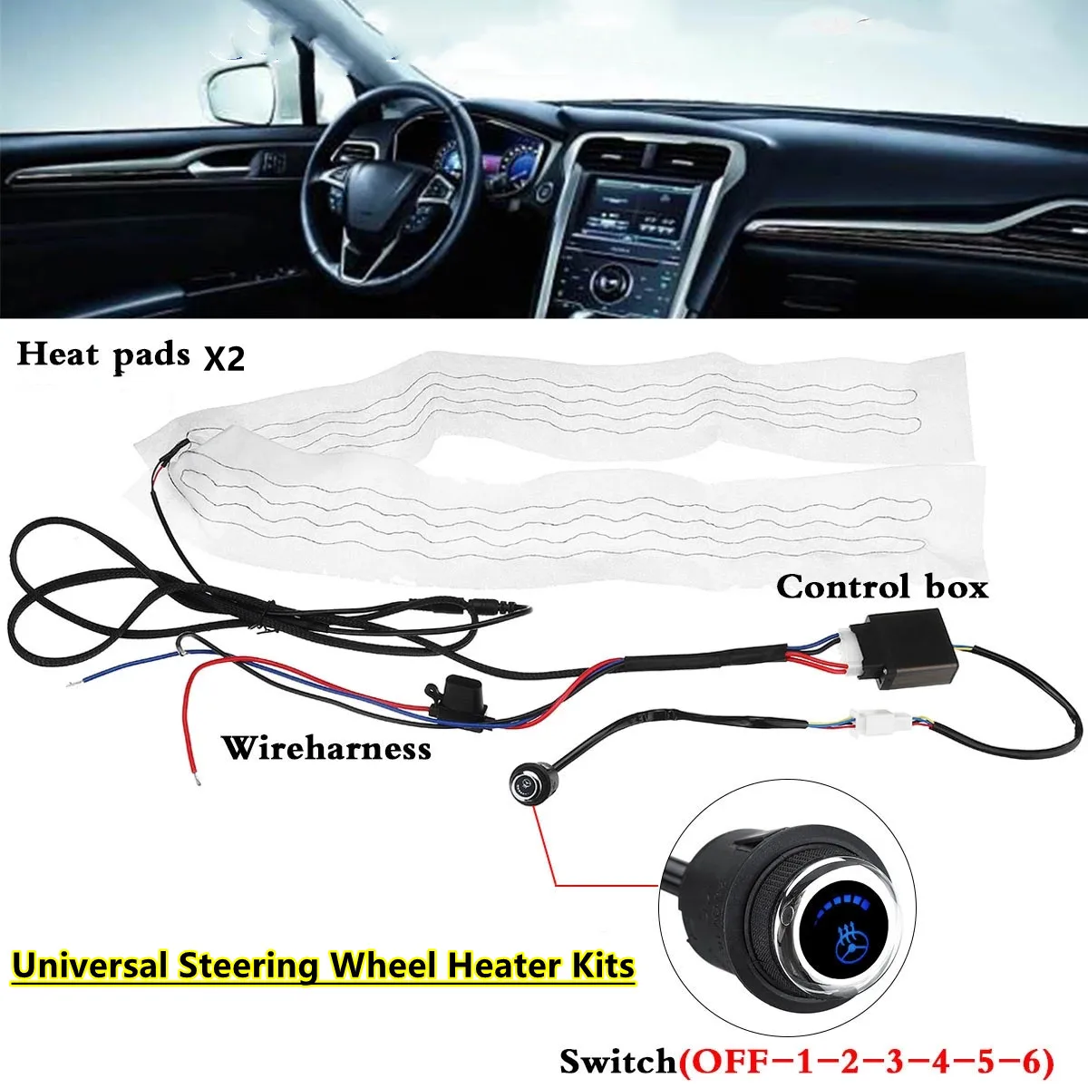 Temperature Adjustable 6 Gear Round Switch Universal Flocking Heating Cloth Car Steering Wheel Heater Kits Car Heat Pads