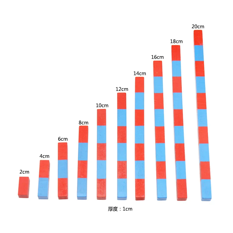 Juguete de matemáticas Montessori de tamaño pequeño, varillas azules y rojas, caja de varillas Rojas, Digital 1-10 con caja de madera, juguetes para niños, Aprendizaje Temprano