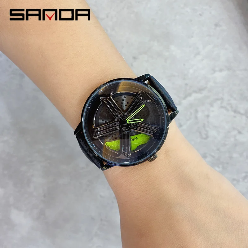 Leather Strap Men Quartz Watches Fashion Hollow Spin Wheel Student Boy Wristwatches Trend Personality Waterproof Male Clock Gift