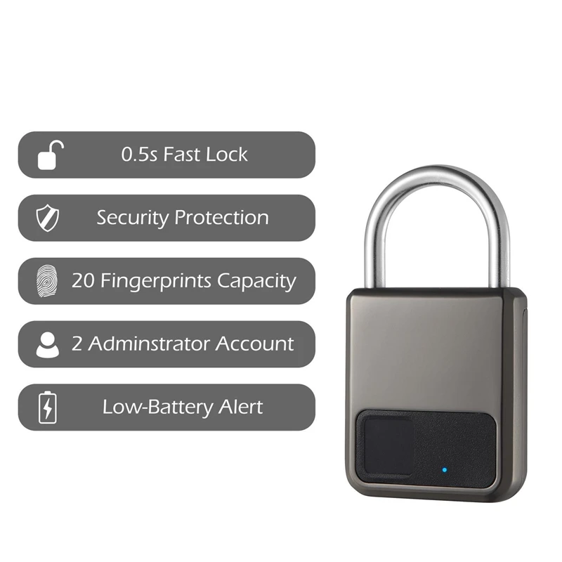 Fingerprint Padlock Waterproof Smart Keyless Security Locker Fingerprint Lock Anti-Theft USB Charge For Bike Gym Locker Luggage