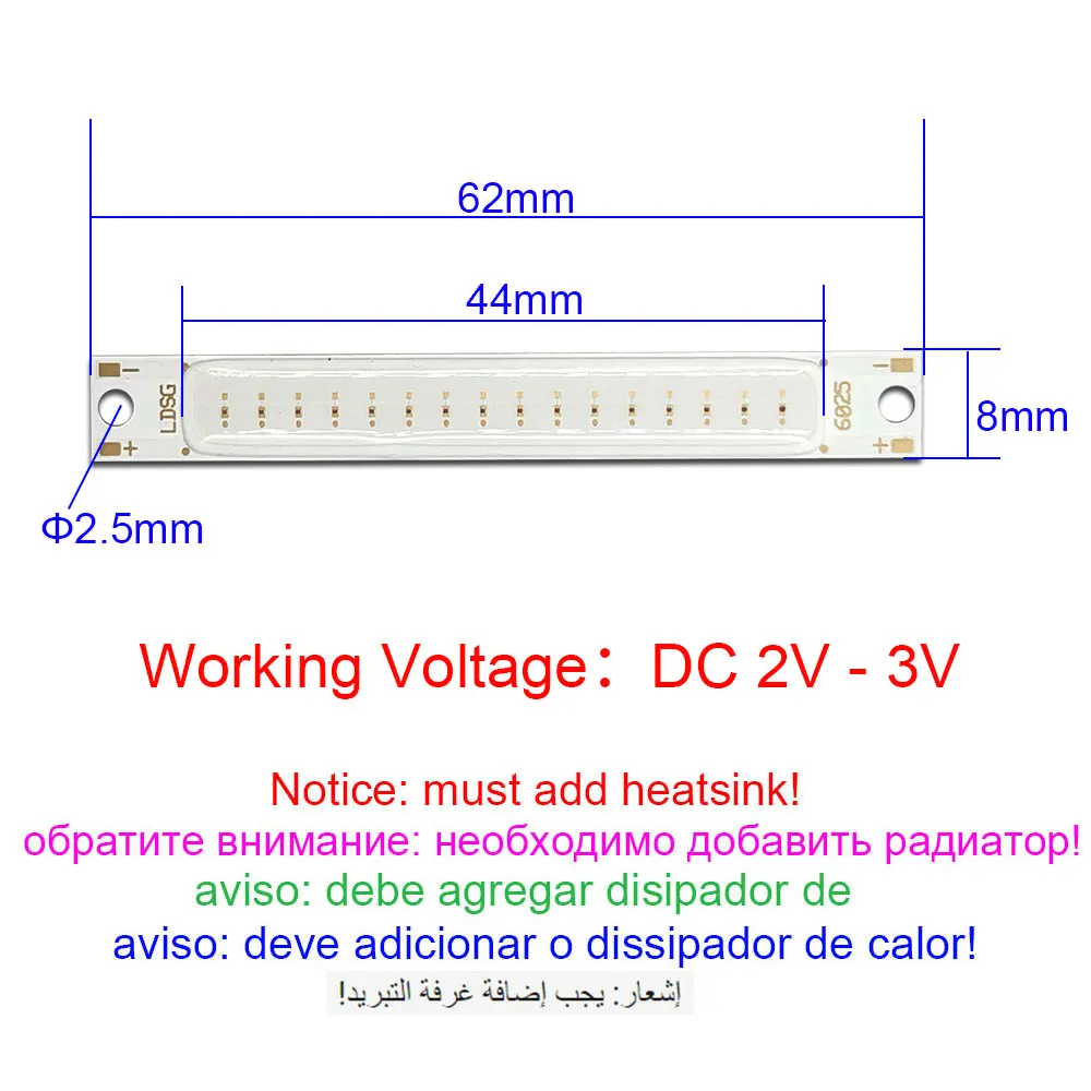 Dropshipping 10pcs 62x8mm Red Color COB Chip Strip Light Bulb 1W 2V 3V LED Lamp for Bicycle Bike Decor Lighting Signal Lights