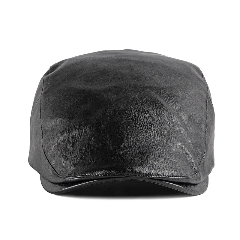 Solid Color 4 Colors Newsboy Caps Pu Flat Peaked Cap for Men and Women Painter Beret Hats 38