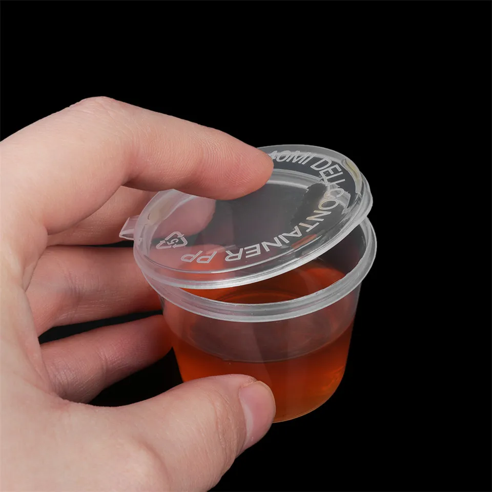 100pcs Disposable Plastic Takeaway Sauce Cup Containers Food Box with Hinged Lids Pigment Paint Box Palette Reusable