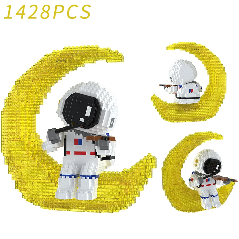 

MOC 1428pcs Space Micro Building Blocks Spaceman Figures Astronaut with LED Light Diamond Mini Brick Toys For Kids XMAS gifts