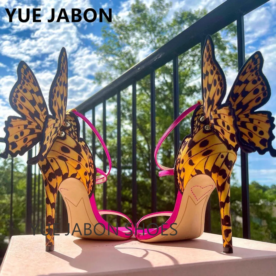 Women Sexy Butterfly High Heels Sandals Exquisite beautiful Wing Shoes Female Banquet Party Dress Shoes metallic embroidered