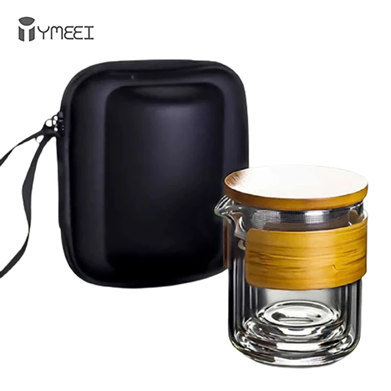 YMEEI Portable Glass Teaware Sets Travel Tea Water Bottle Drinking With Bag Outdoor Glass Tea Water Cup Tea Filter Strainer