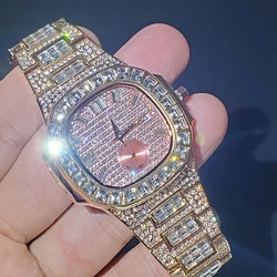 Nautilus Iced Out Watch Men Luxury Brand Full Diamond Mens Watches Quartz Watch Bracelet Waterproof Hip Hop Clock Gift For Men