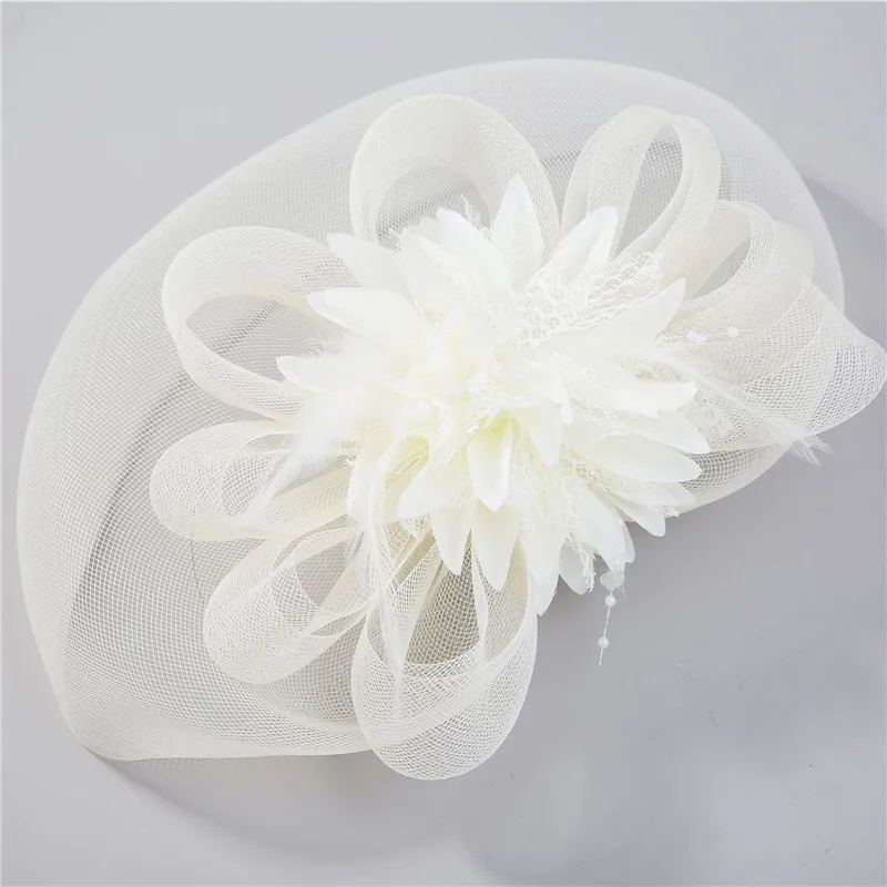 Bride Fedoras with Clip Fascinator Hairpin for Women Wedding Party Fascinat Mesh Yarn Flower Hair Pins Hat Hair Accessories