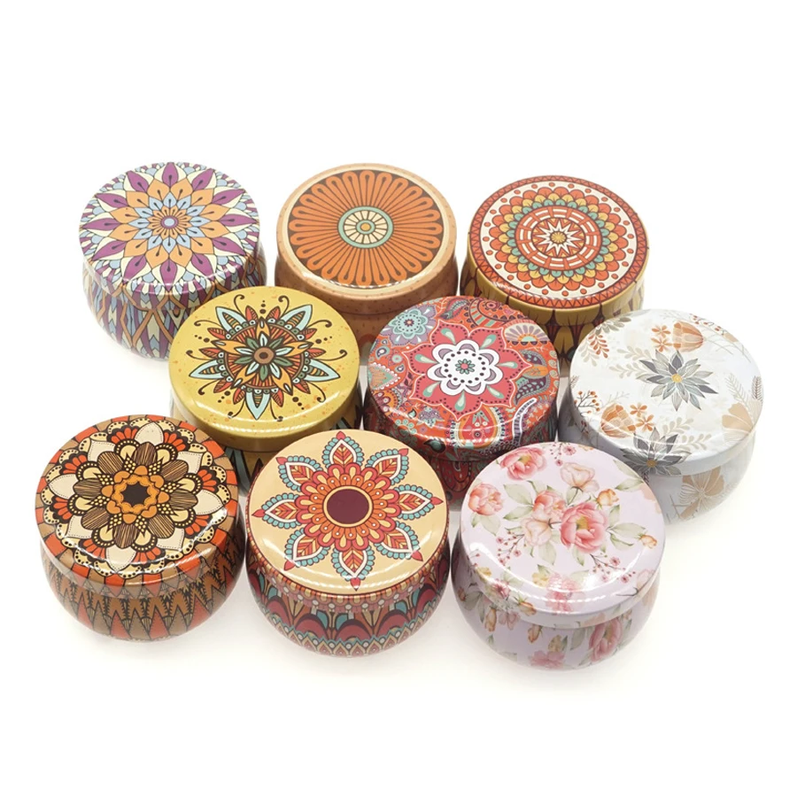 9pcs Retro Floral Tin Can with Lid Gift Jewelry Tin Box Cookie Candy Tea Storage Organizer Handmade Candles Making Container