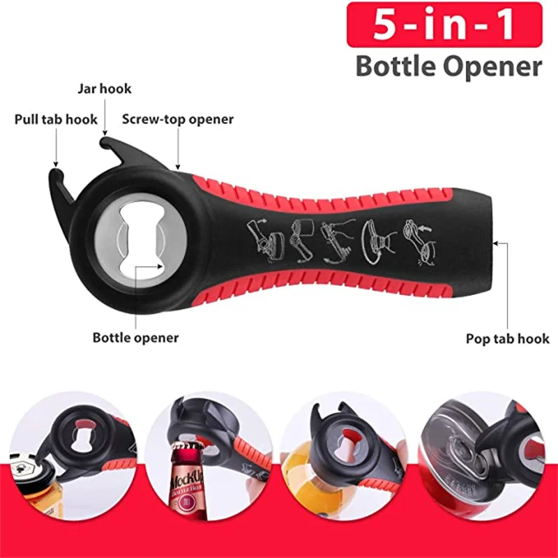 Jar Opener for Multifunctional  6-in-1 Bottle Opener Jar Lids Opener, 4-in-1 Jar Opener and Non Slip Lids Opener Gripper