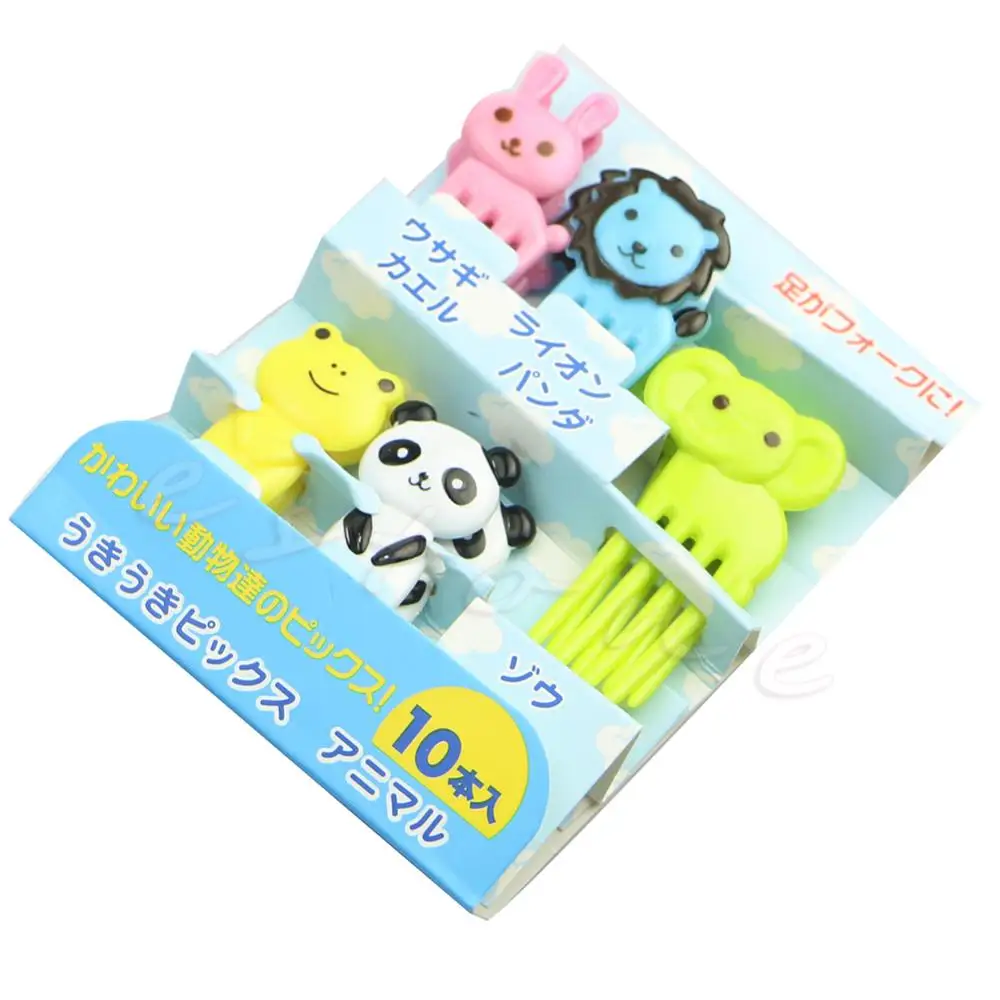 New 10Pcs Mini Kawaii Animal Farm Cartoon Fork Fruit Toothpick Sign Bento Lunches